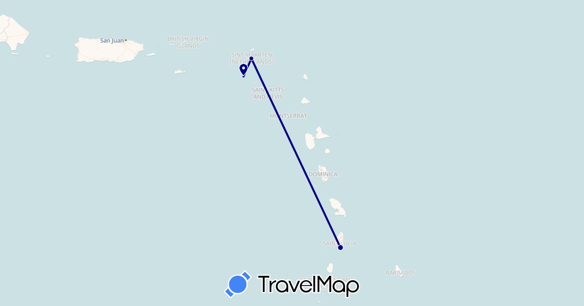 TravelMap itinerary: driving in Saint Lucia, Netherlands (Europe, North America)